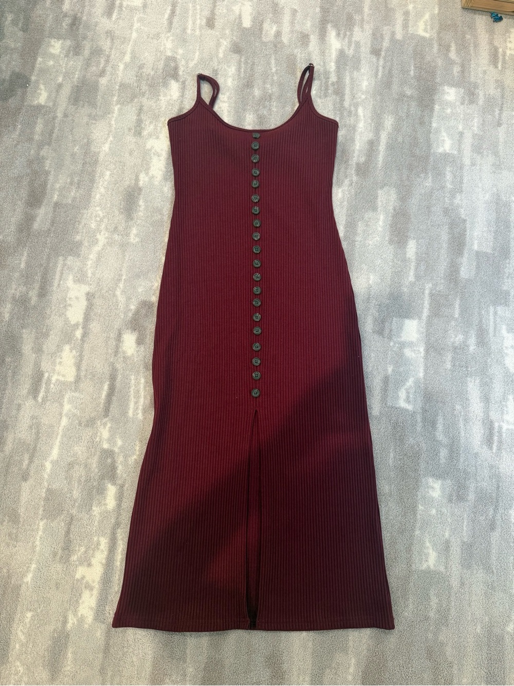 Size small Ribbed Button-Front Burgundy Spaghetti Strap Dress